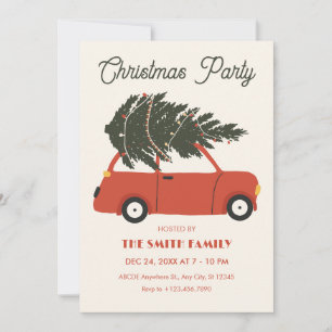 Invitación Coche antiguo con árbol de Navidad