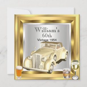 Invitación Coche Antiguo Hombres Cumpleaños 60 Aniversario Or