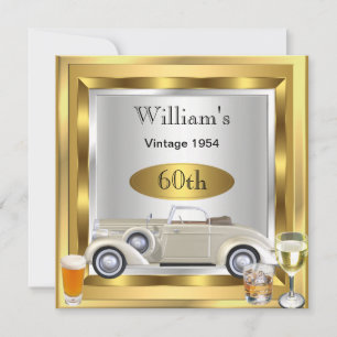 Invitación Coche Antiguo Hombres Cumpleaños 60 Aniversario Or