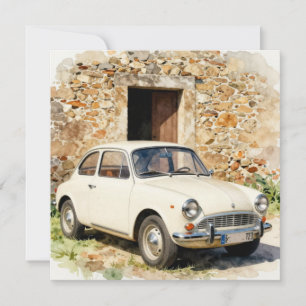 Invitación Coche Antiguo junto a Edificio de Piedra
