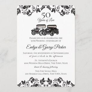 Invitación Coche Antiguo y Damasco 50 Aniversario