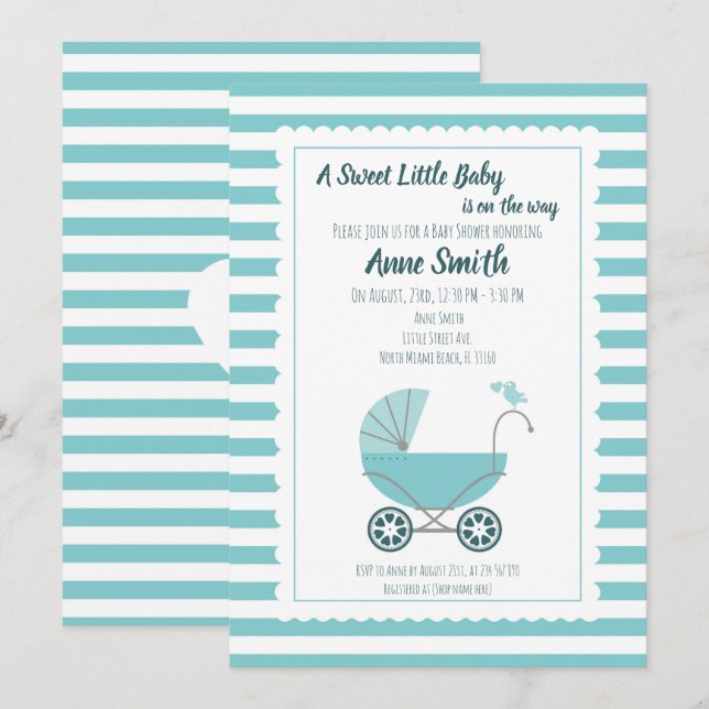 Invitación Coche azul lindo de Baby Shower (Anverso / Reverso)