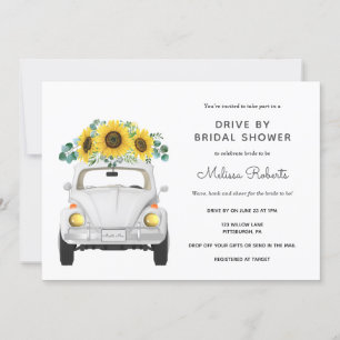 Invitación Coche Blanco Sunflower Por Ducha Británica