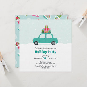 Invitación Coche Caprichoso con Regalos de Navidad en Turques