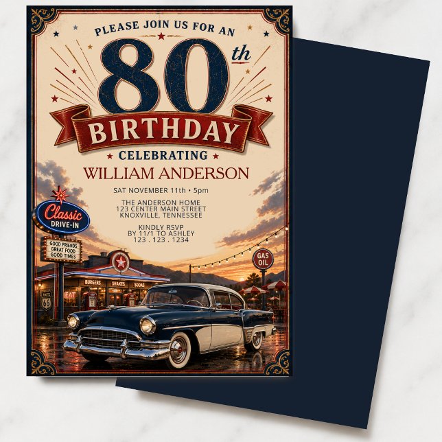 Invitación Coche Clásico Antiguo Cumpleaños 80 (Subido por el creador)