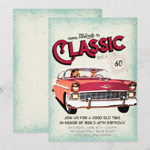 Invitación Coche Clásico de Mitad de Siglo   Cumpleaños 60 Vi