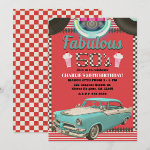 Invitación Coche Clásico Vintage Retro Años 50 Fiesta 50's