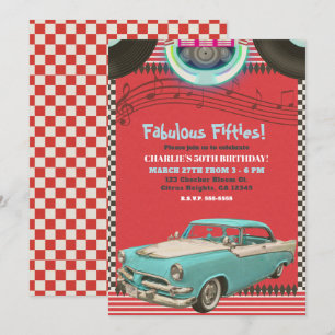 Invitación Coche Clásico Vintage Retro Cincuenta Años 50's 50