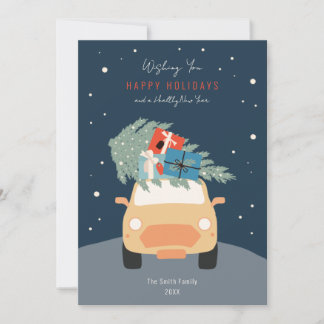 Invitación Coche con Árbol de Navidad Felices Fiestas