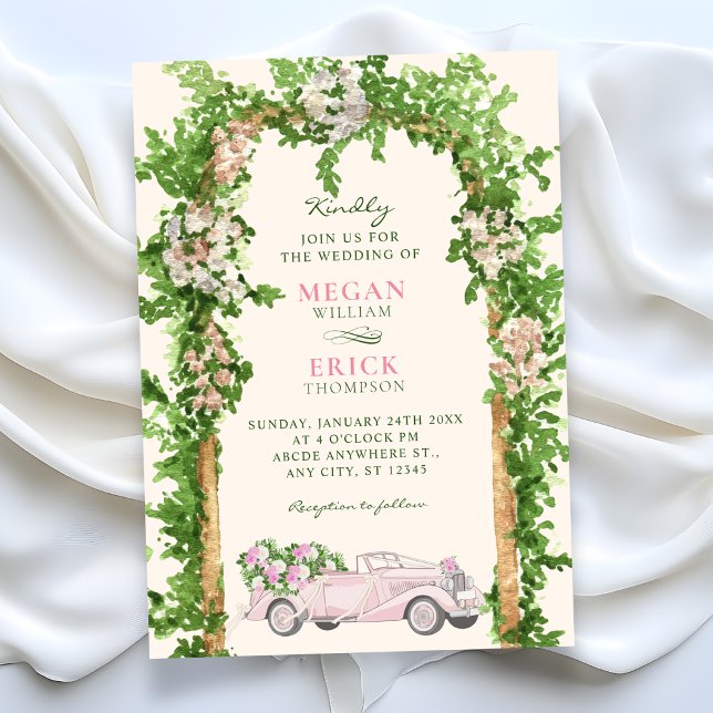 Invitación Coche de boda acuarela (Subido por el creador)