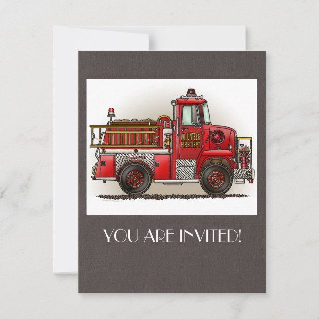 Invitación Coche de bomberos voluntario (Anverso)