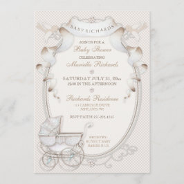 Invitación Coche de Caballos Vintage Marfil Crema Gingham Páj