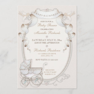 Invitación Coche de Caballos Vintage Marfil Crema Gingham Páj
