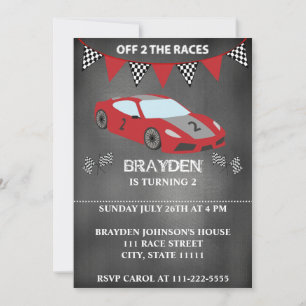 Invitación Coche de Carrera para Niños Chalkboard 2 años cump