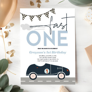 Invitación Coche de Carreras Antiguo Fast One Cumpleaños de N