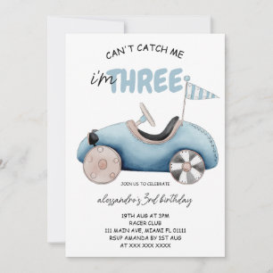Invitación Coche de Carreras Azul Cumpleaños 3