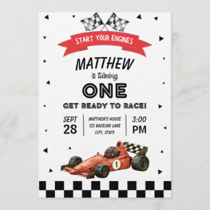 Invitación Coche de Carreras Cumpleaños Primero Años Atrás Ac