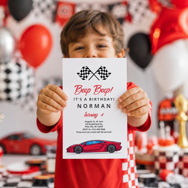 Invitación Coche de Carreras de Cumpleaños Personalizado para (Custom Birthday Race Car for Boys Invitation, 4th Birthday Invitation)