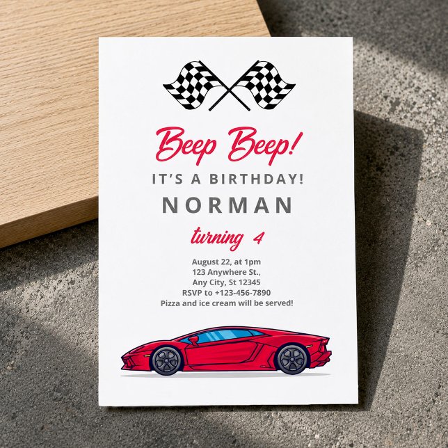 Invitación Coche de Carreras de Cumpleaños Personalizado para (Custom Birthday Race Car for Boys Invitation, 4th Birthday Invitatio)
