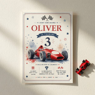 Invitación Coche de carreras de Fórmula rojo vintage