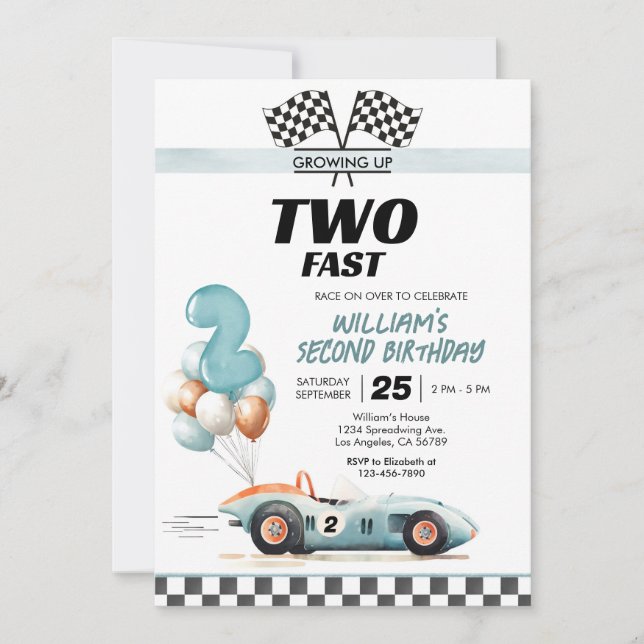 Invitación Coche de Carreras dos cumpleaños rápido (Anverso)