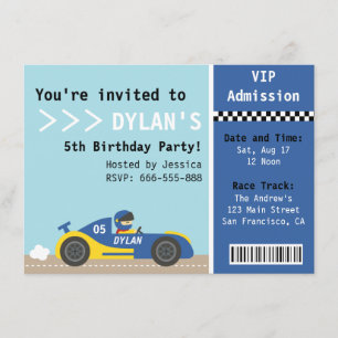 Invitación Coche de Carreras, Fiesta de Cumpleaños, Boleto de