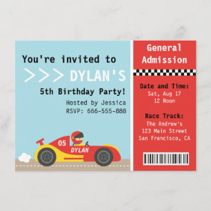 Invitación Coche de Carreras, Fiesta de Cumpleaños, Boleto de
