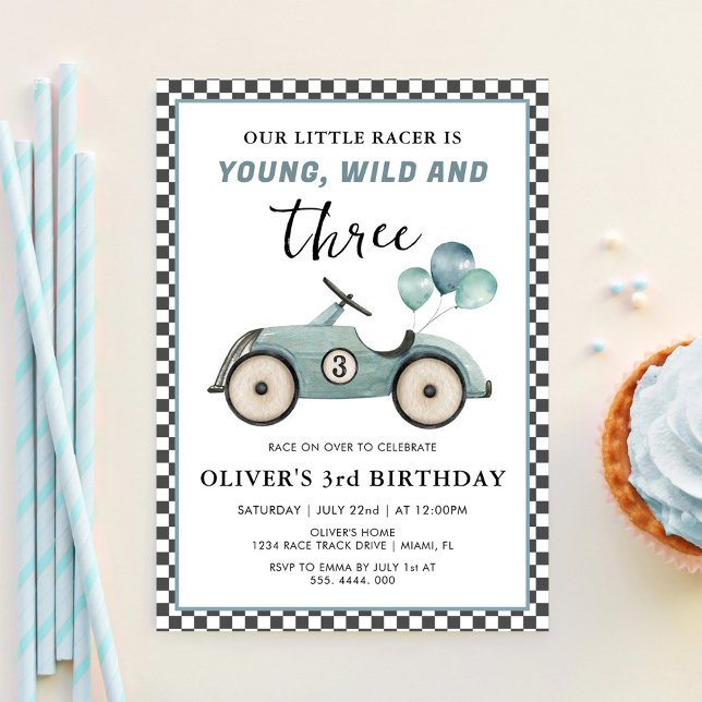 Invitación Coche de Carreras Jóvenes Salvajes y Tres Niños Cu (Subido por el creador)
