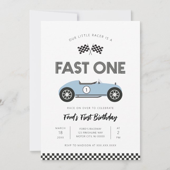 Invitación Coche de Carreras Retro Rápido Cumpleaños (Anverso)