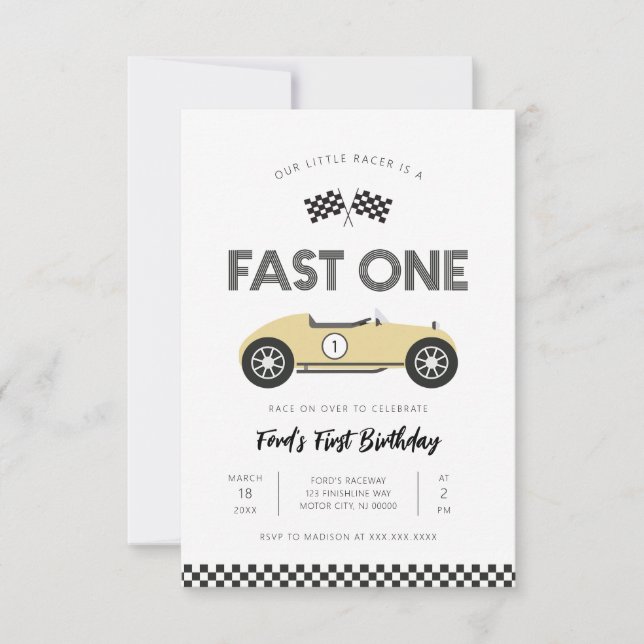 Invitación Coche de Carreras Retro Rápido Cumpleaños (Anverso)