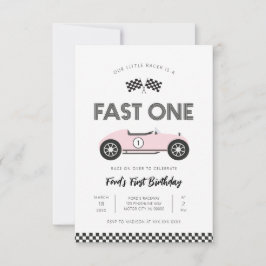 Invitación Coche de Carreras Retro Rápido Cumpleaños Uno