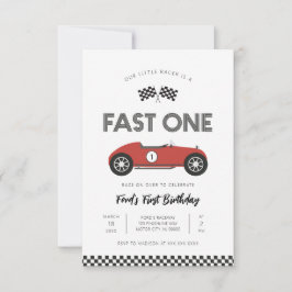 Invitación Coche de Carreras Retro Rápido Cumpleaños Uno
