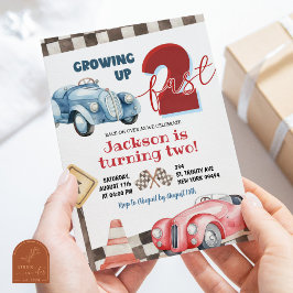 Invitación Coche de Carreras roja y azul dos niño rápido segu