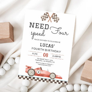 Invitación Coche de Carreras Rojo Cumpleaños 4