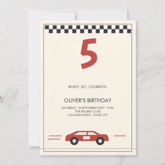 Invitación Coche de carreras rojo vintage a cuadros cumpleaño