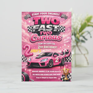 Invitación Coche de Carreras Rosa Dos Rápidos Dos Curiosos Cu