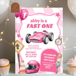 Invitación Coche de Carreras Rosa Rápido Cumpleaños de una Ni