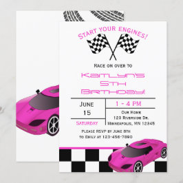 Invitación Coche de carreras rosadas | Cumpleaños de los niño