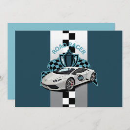 Invitación coche de Carreras verde, negro y blanco cumpleaños