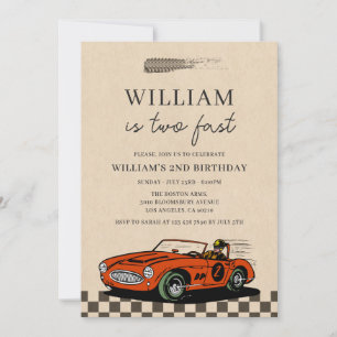 Invitación Coche de Carreras Vintage Dos Niño Rápido Cumpleañ