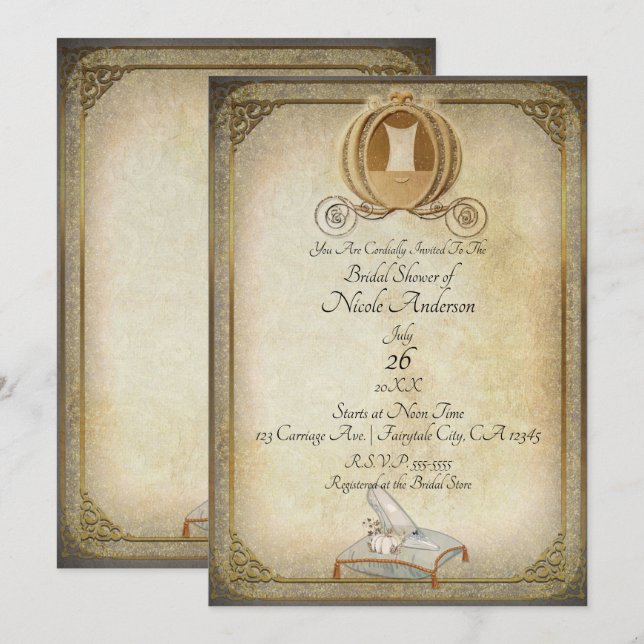 Invitación Coche de Cenicienta Vintage Zapatilla de Despedida (Anverso / Reverso)