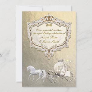 Invitación Coche de cuento de hadas de la princesa real dorad