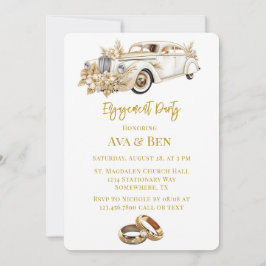 Invitación Coche de oro blanco con fiesta de compromiso de Fl