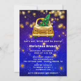 Invitación Coche de oro Feliz Navidad Brunch Cena Estrella Na