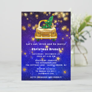 Invitación Coche de oro Feliz Navidad Brunch Cena Estrella Na