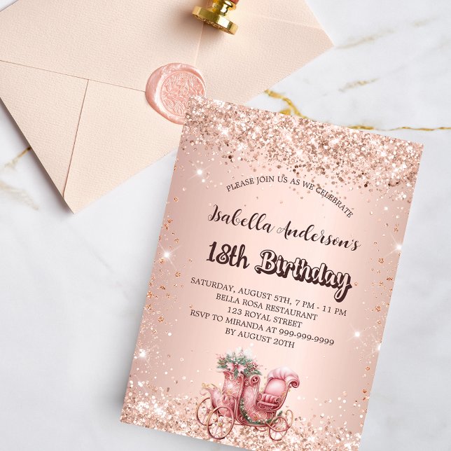 Invitación Coche de oro rosa de cumpleaños elegante (Subido por el creador)
