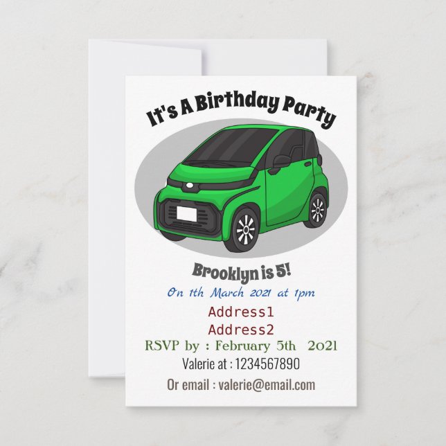 Invitación Coche de pequeño tamaño verde (Anverso)