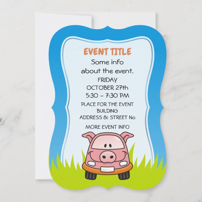 Invitación Coche de Personalizado de cerdo (Reverso)
