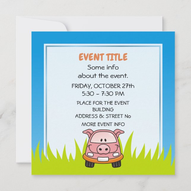 Invitación Coche de Personalizado de cerdo (Reverso)