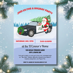 Invitación Coche de policía Feliz Navidad con Santa en vacaci